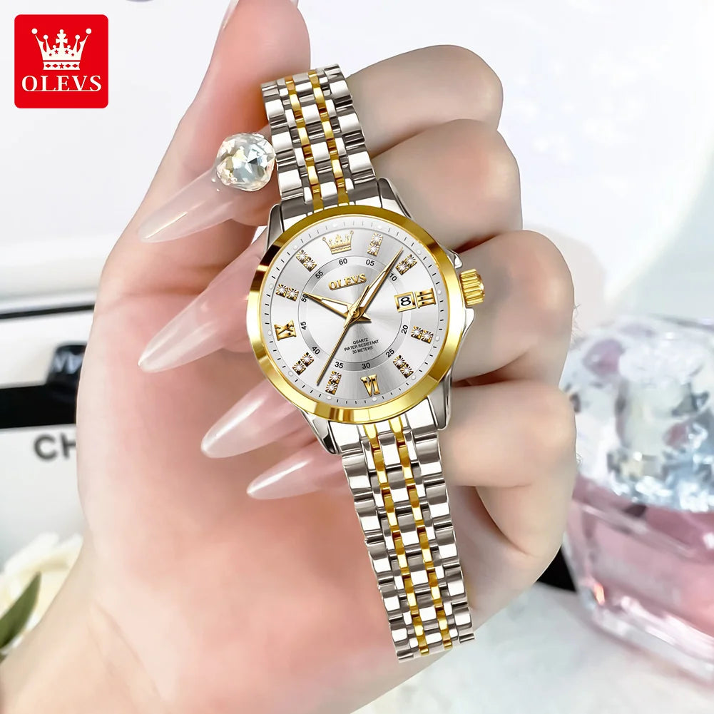OLEVS 3620 Women's Watch - Luxury Diamond, Automatic Calendar, Waterproof, Bracelet Set