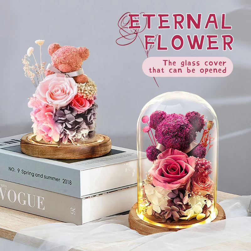 Eternal Preserved Rose in Glass Dome with LED Lights