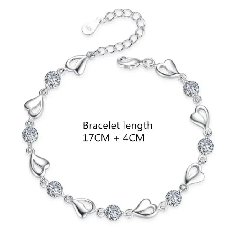 925 Sterling Silver Heart Necklace & Bracelet Set - Blue Crystal