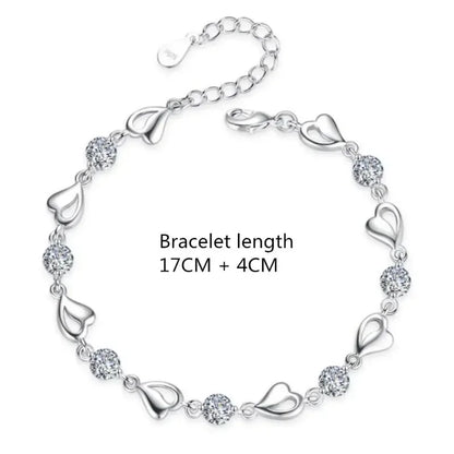 925 Sterling Silver Heart Necklace & Bracelet Set - Blue Crystal