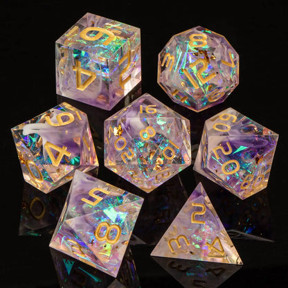 7-Piece Handmade Resin DnD Dice Set - Sharp Edge RPG Dice