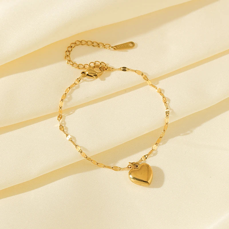 18K Gold Heart Love Jewelry Set - Necklace, Bracelet & Earrings