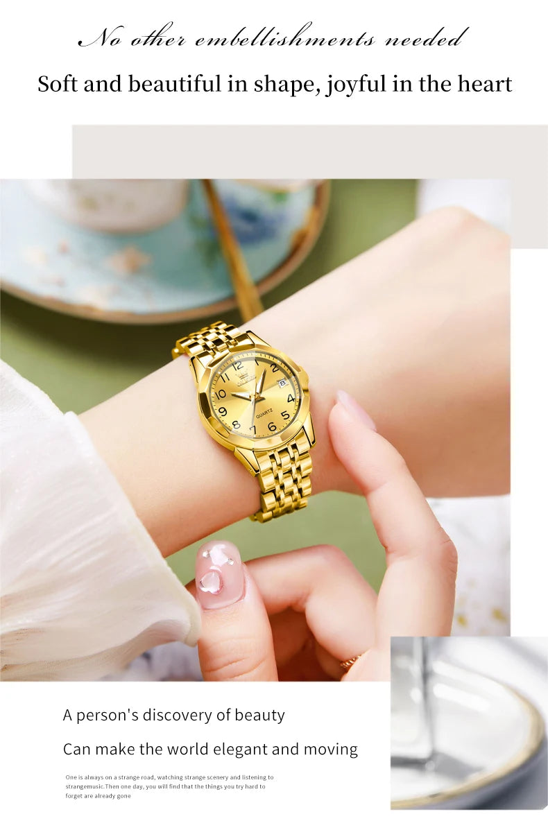 OLEVS 9970 Couple Watch - Luxury, Stainless Steel, Waterproof, Calendar, Digital Dial, Rhombus Mirror