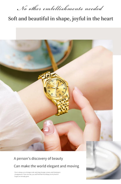 OLEVS 9970 Couple Watch - Luxury, Stainless Steel, Waterproof, Calendar, Digital Dial, Rhombus Mirror