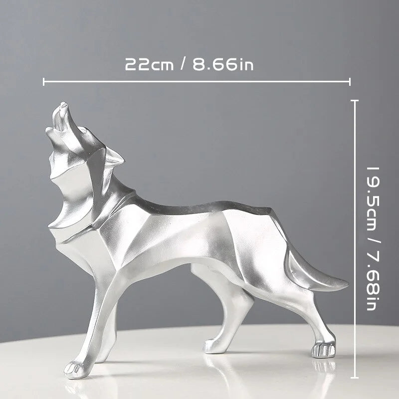 Abstract Wolf Sculpture - 22x19.5cm Resin Geometric Statue