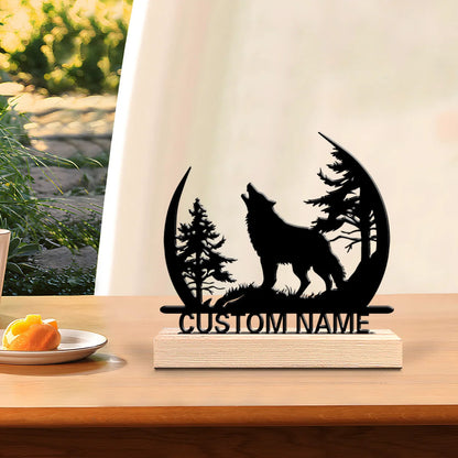 Custom Howling Wolf Metal Sculpture - 15cm with Wooden Base