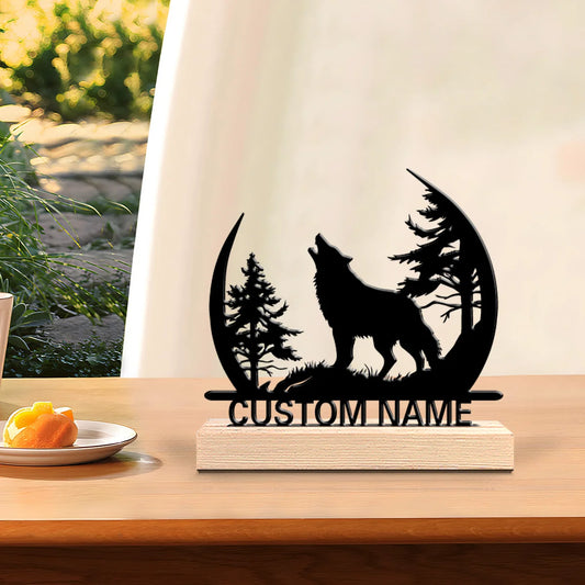 Custom Howling Wolf Metal Sculpture - 15cm with Wooden Base