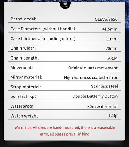 OLEVS Top Brand Men's Watches Fashion Original Quartz Watch for Man Waterproof Stainless Steel Luminous Wristwatch Moon Phase