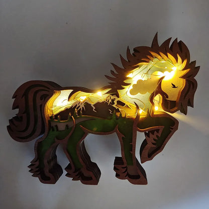 Wooden Wolf Statue with Light - 16x14cm American Style Decor