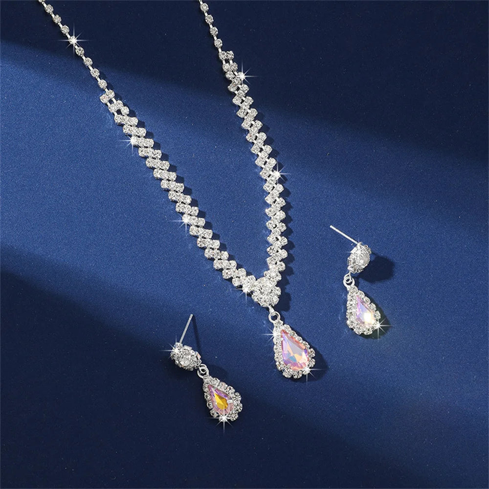V-Shaped Rhinestone Necklace & Earrings Set - Luxury Jewelry