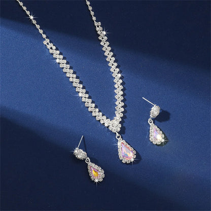 V-Shaped Rhinestone Necklace & Earrings Set - Luxury Jewelry