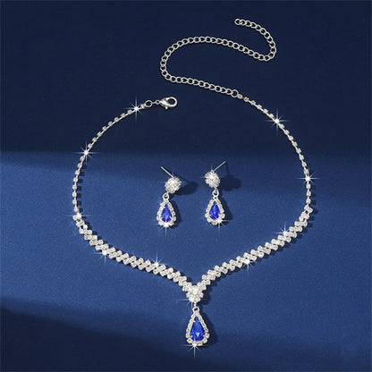 V-Shaped Rhinestone Necklace & Earrings Set - Luxury Jewelry