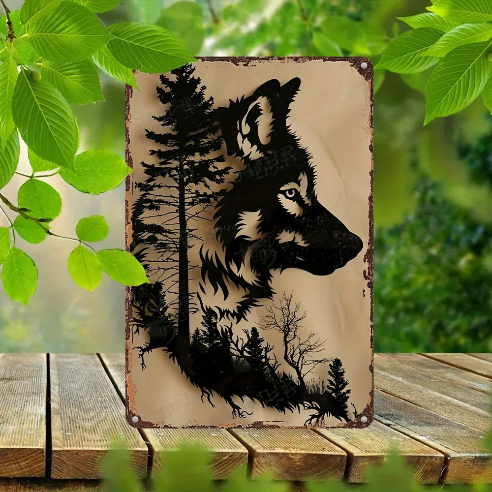 Iron Wolf Silhouette Wall Sign - Pre-Drilled Metal Decor