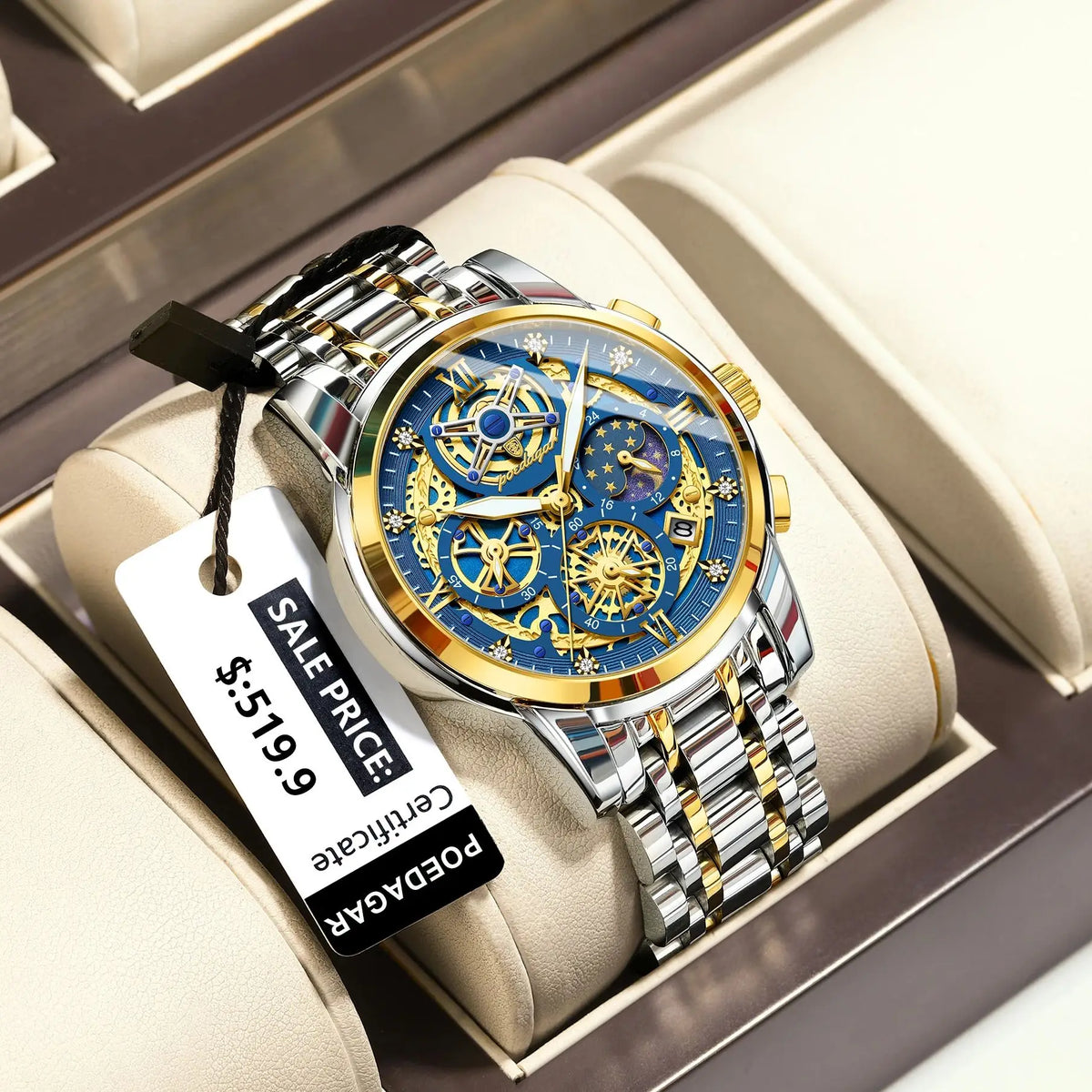 POEDAGAR Men’s Stainless Steel Quartz Chronograph Watch, Model 984