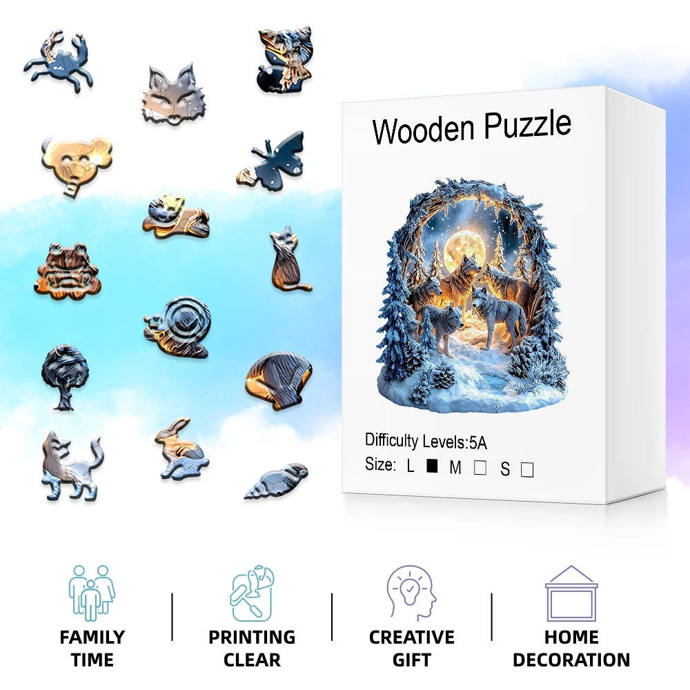 Winter Wolf Wooden Jigsaw Puzzle - Artistic Handicraft Decor
