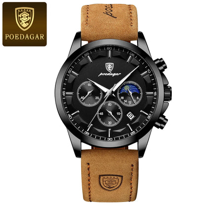 POEDAGAR 928 Men's Luxury Sport Watch - Leather Band, Luminous, Diver, 3ATM, Auto Date