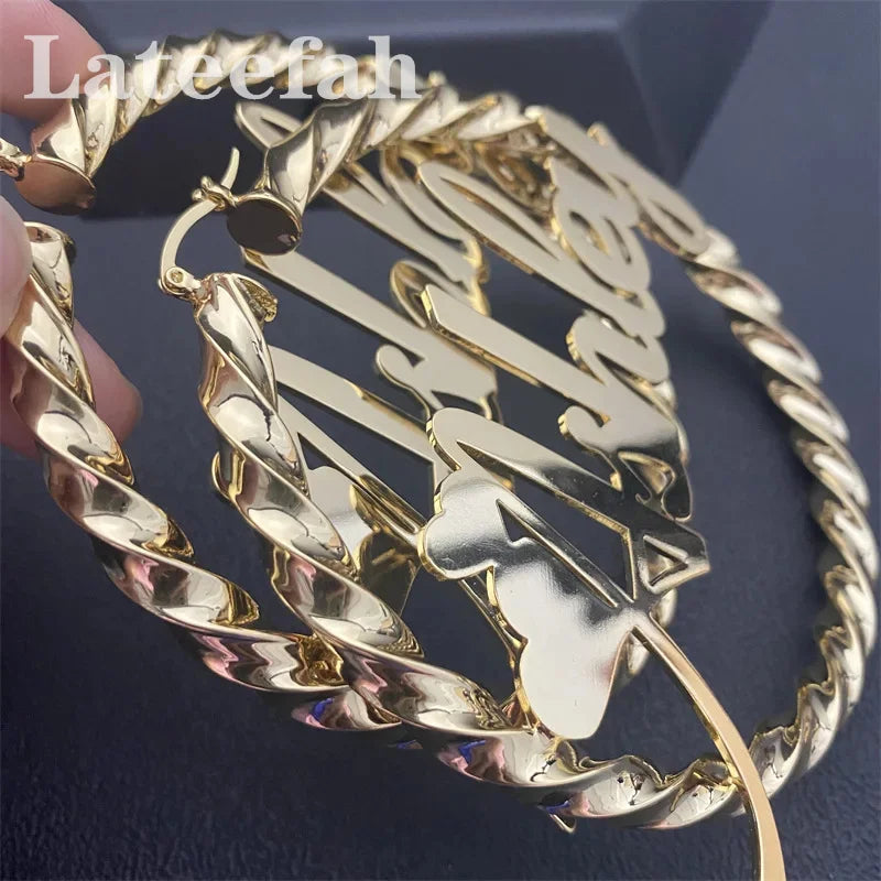 Custom Name Circle Hoop Earrings - Stainless Steel