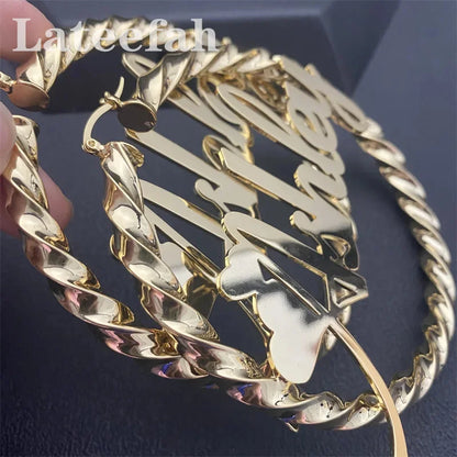 Custom Name Circle Hoop Earrings - Stainless Steel