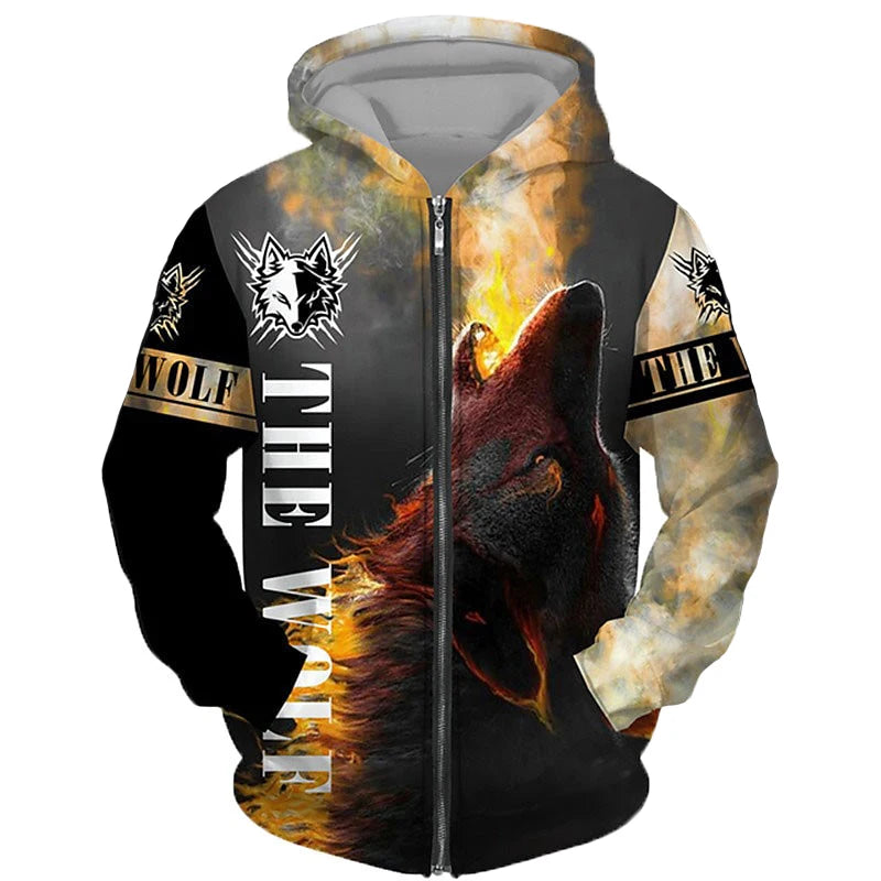 Wolf 3D Print Hoodie - Oversized Zipper Sweatshirt Streetwear