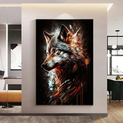 Wolf Canvas Poster - Waterproof Ink Abstract Spray Painting Wall Art