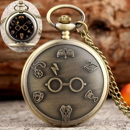 Retro Pocket Watch - Quartz Cartoon Glasses Design