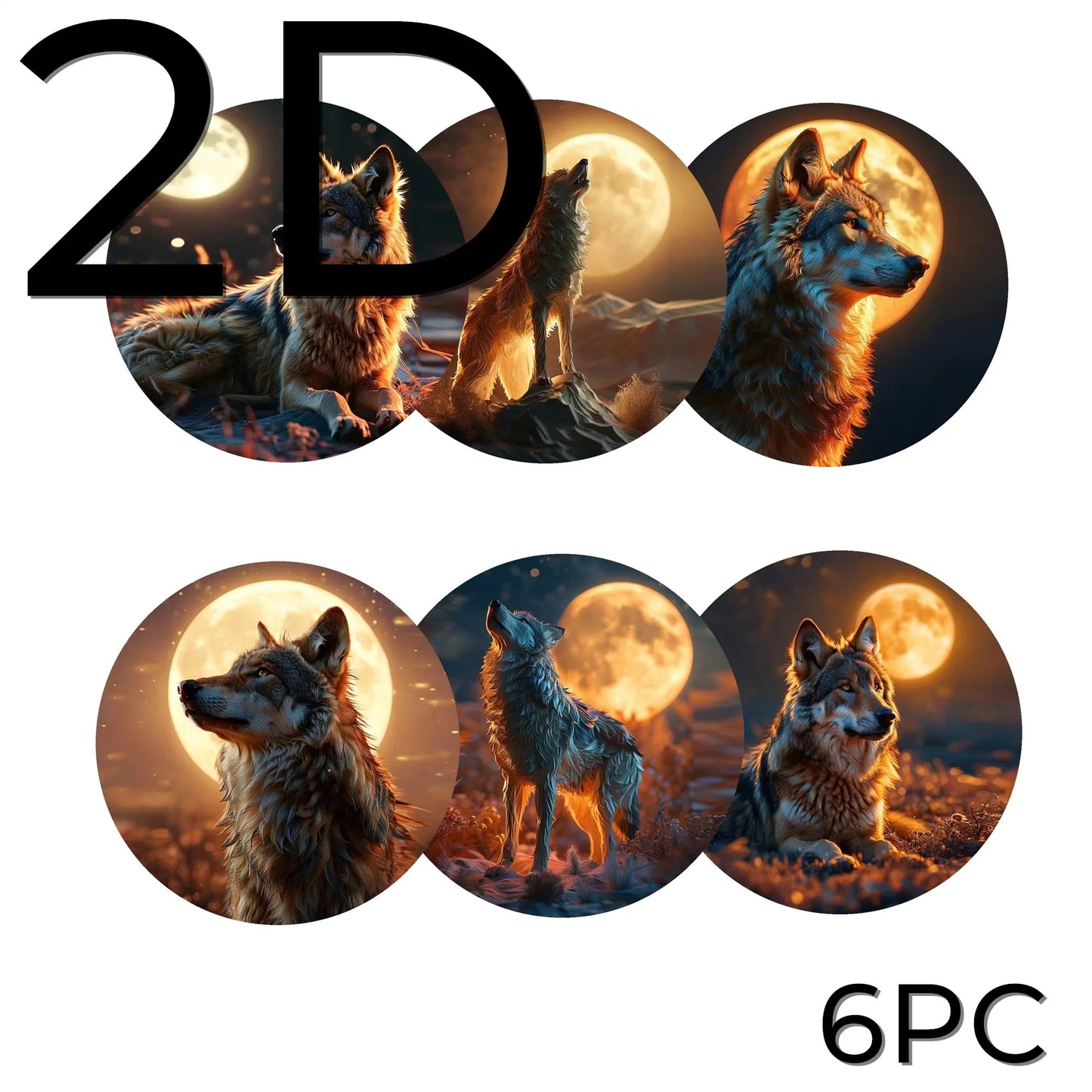 Wolf Theme Wooden Coasters Set - 6 Pieces Desktop Insulation Mats