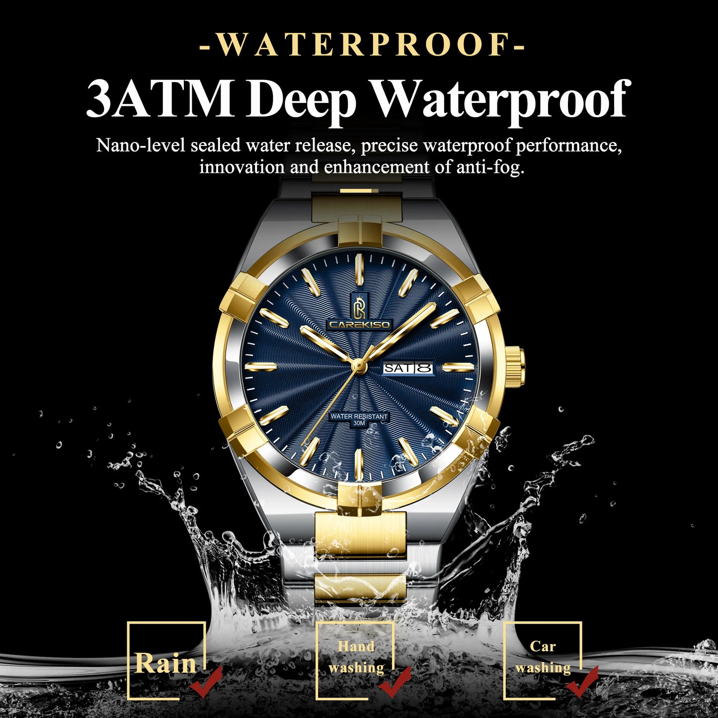 CAREKISO Military Watch - Waterproof Luminous Quartz with Date & Week