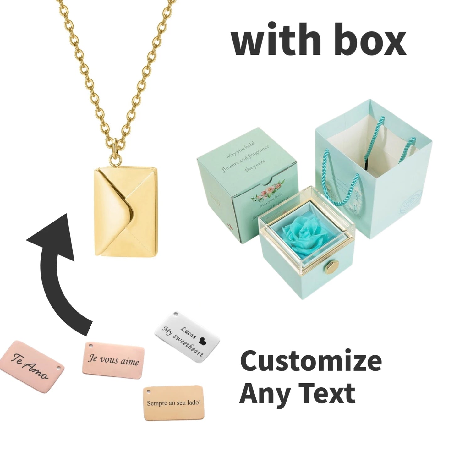 Eternal Rose Box with Custom Envelope Necklace Gift Set