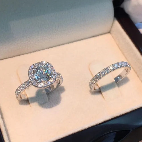 Luxury Crystal Ring Set - 2PC AAA Zircon Wedding Rings