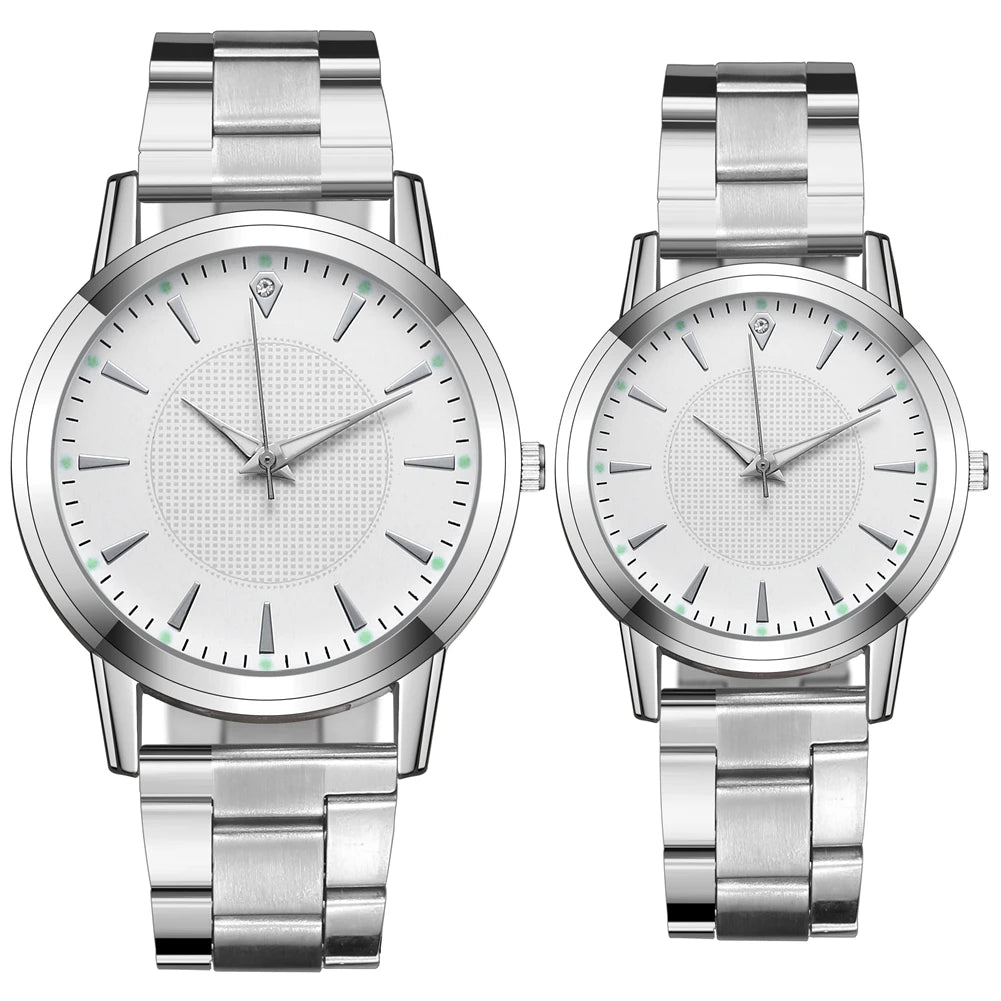 2pcs Couples Quartz Watch Set - Alloy, Numberless Dial, Fashion Casual, No Box