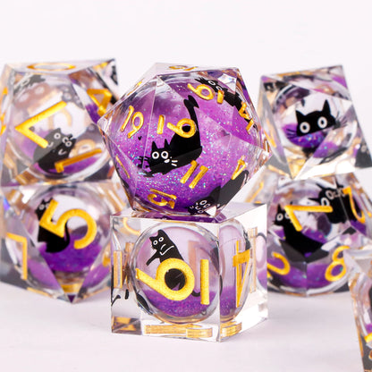 7-Piece Sharp-Edge Resin RPG Dice Set with Liquid-Core Options