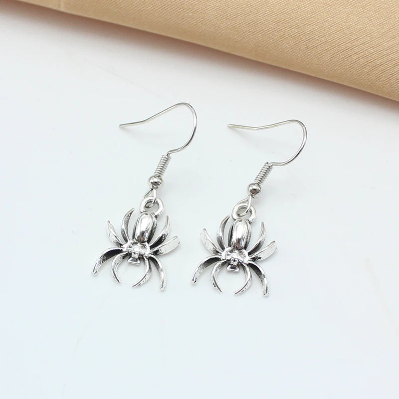 Silver Spider Drop Earrings