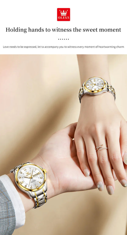 OLEVS 2906 Couple Watch - Roman Scale, Diamond Dial, Rhombus Strap, Waterproof