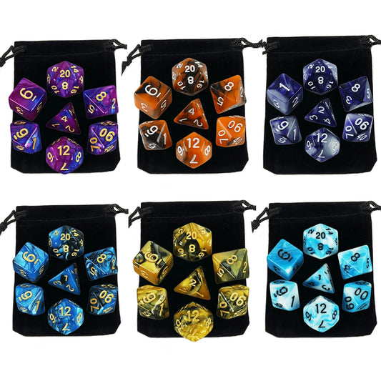 7-Piece DnD Dice Set with Storage Bag - Polyhedral RPG Dice
