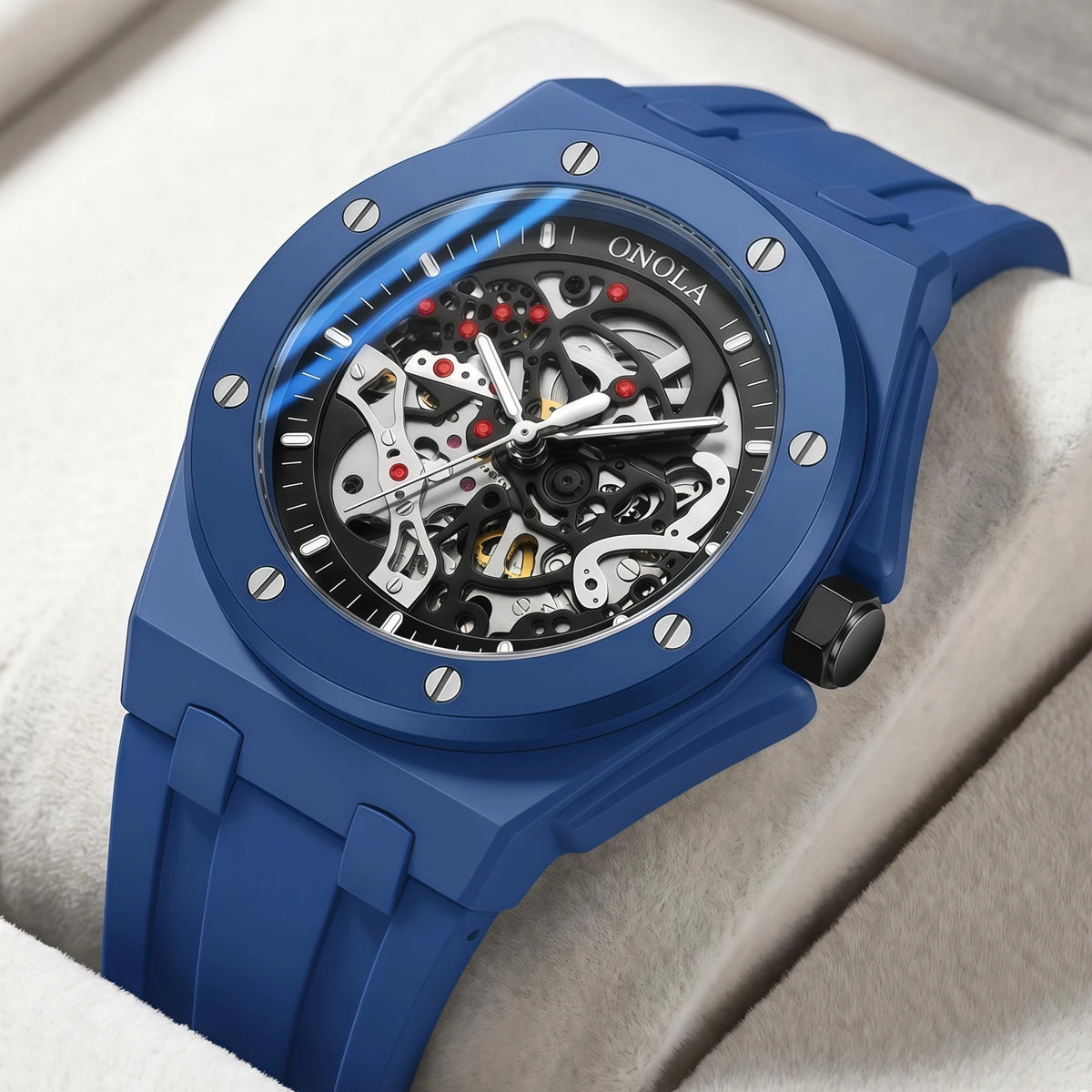 ONOLA Men’s Skeleton Automatic Mechanical Watch with Silicone Band