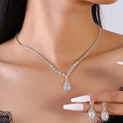 V-Shaped Rhinestone Necklace & Earrings Set - Luxury Jewelry