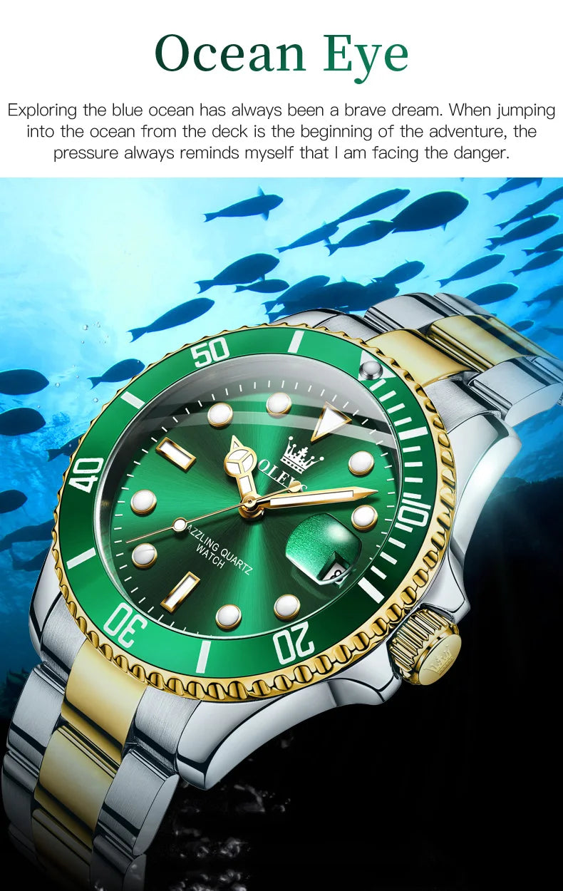 OLEVS 5885 Men's Watch - Luxury, One-Way Rotating Outer Ring, Auto Date, Waterproof, Quartz