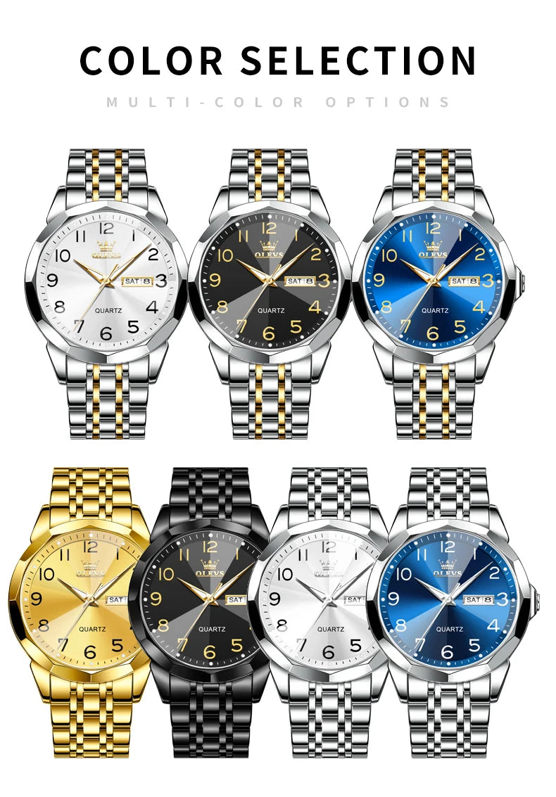 OLEVS 9931 Men's Watch - Rhombus Mirror, Waterproof, Luminous, Stainless Steel, Date Week