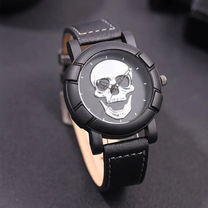 DEYROS 3pcs Men's Skull Quartz Watch Set - Watch, Necklace & Bracelet, Stainless Steel, Hardlex