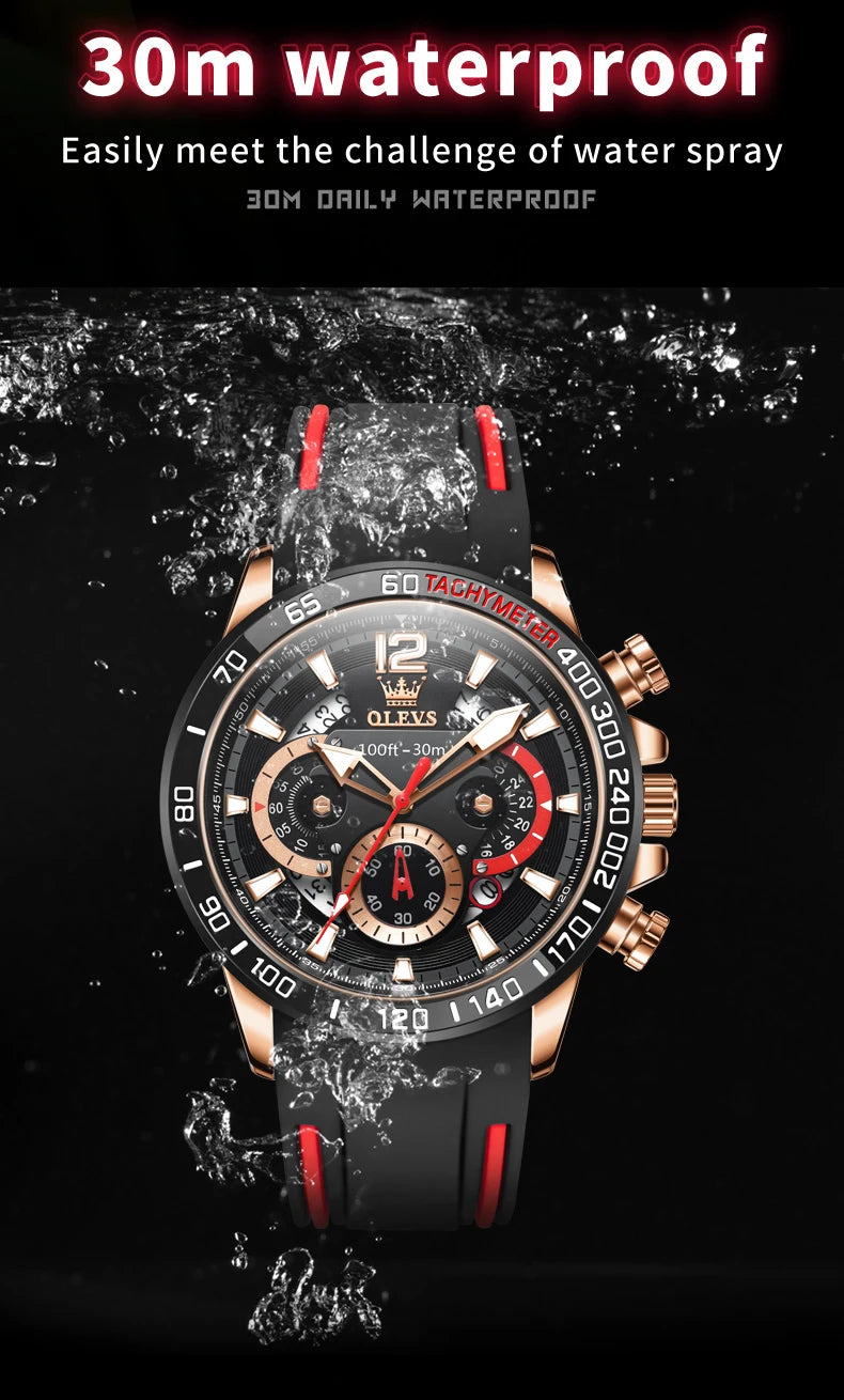 OLEVS 9936 Men's Watch - Luxury, Silicone Strap, Waterproof, Chronograph, Night Light