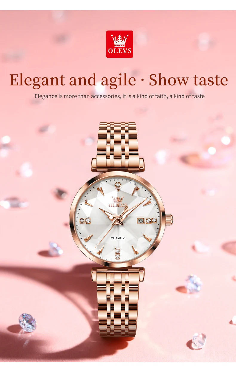 OLEVS 5536 Women's Luxury Watch - Sapphire Crystal, Zircon Scale, Chronograph, Waterproof