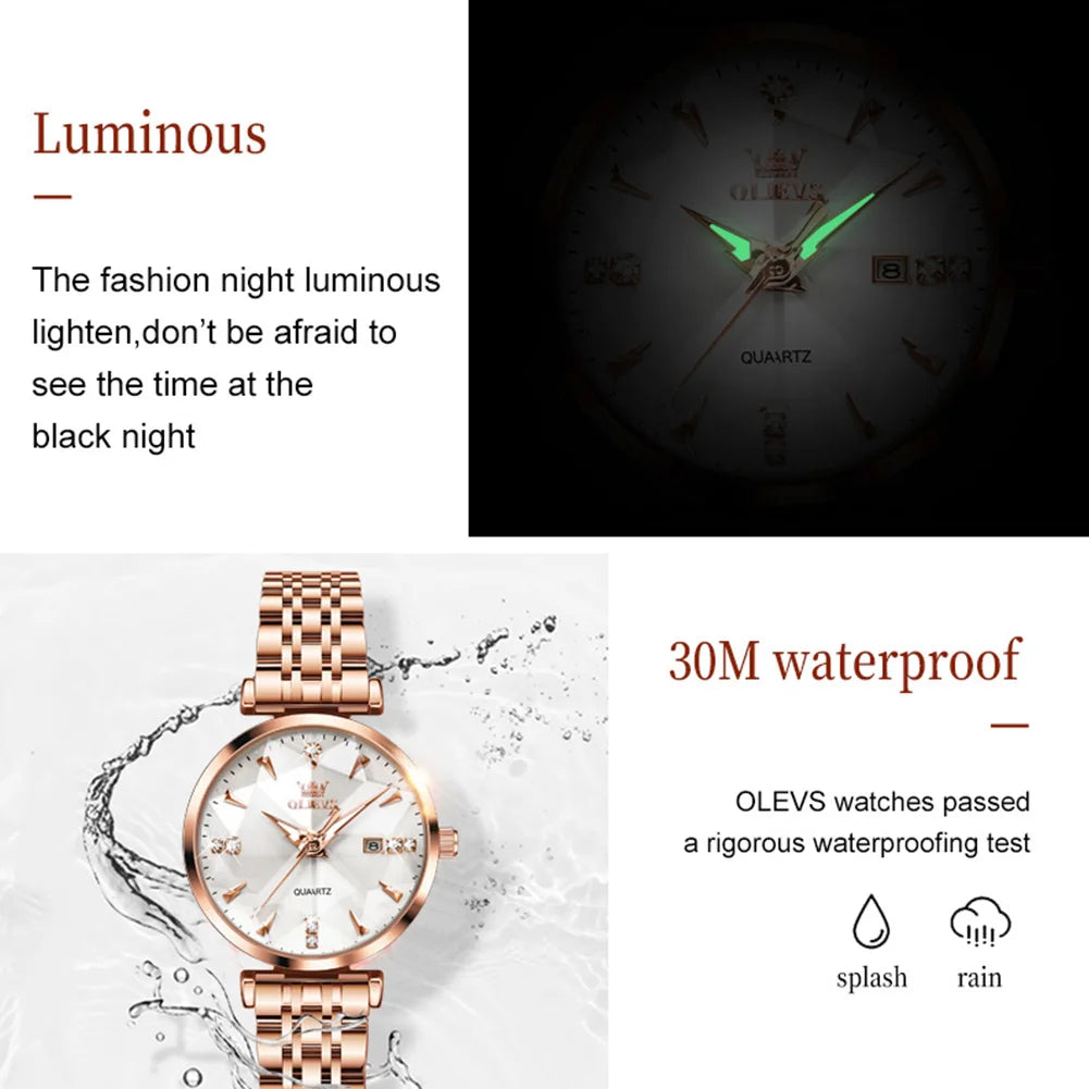 OLEVS 5536 Women's Luxury Watch - Sapphire Crystal, Zircon Scale, Chronograph, Waterproof