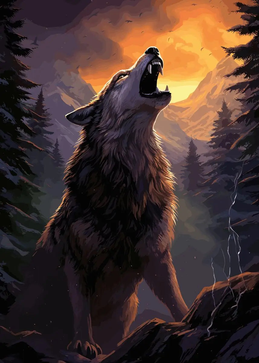 Moon Wolf Canvas Poster - Watercolor Spray Painting Wall Art