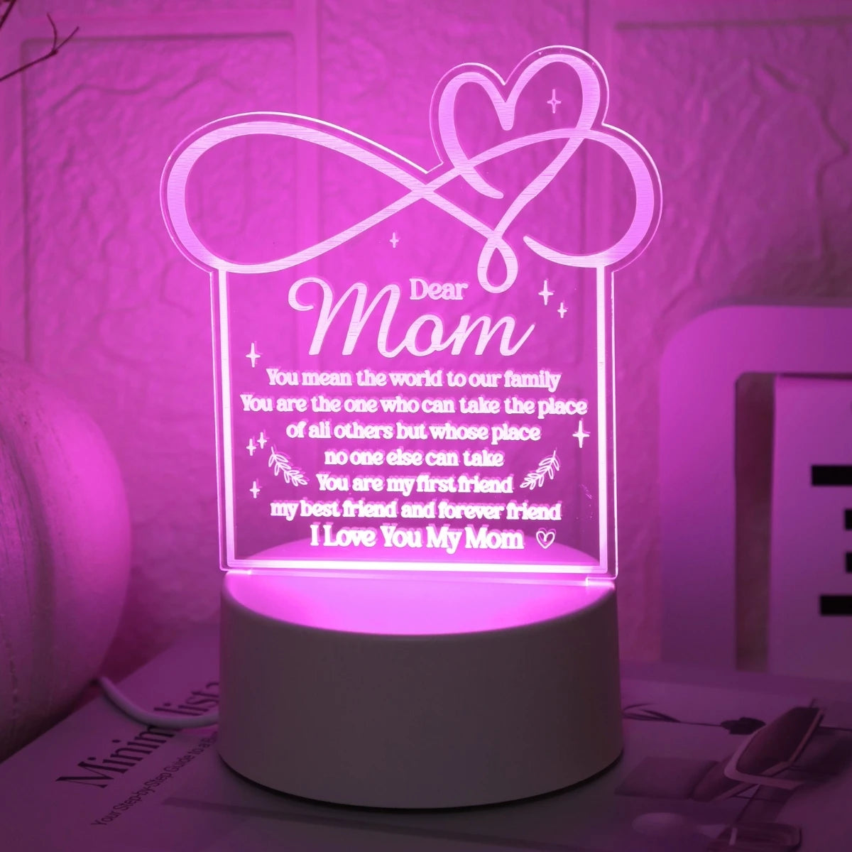 Love Mom USB Night Light – Card Shape, Pink Glow
