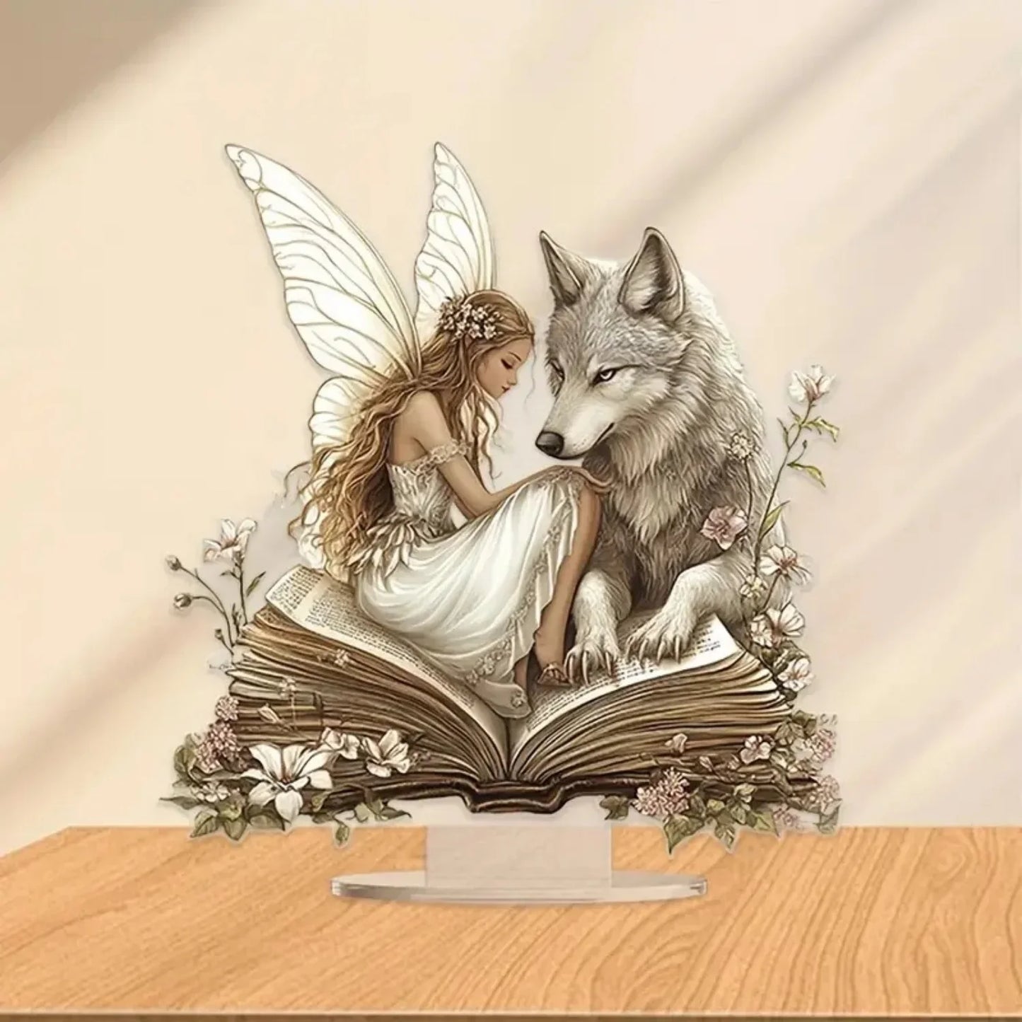 Wolf and Fairy Acrylic Plaque - 20x20cm 2D Desktop Decor Sign