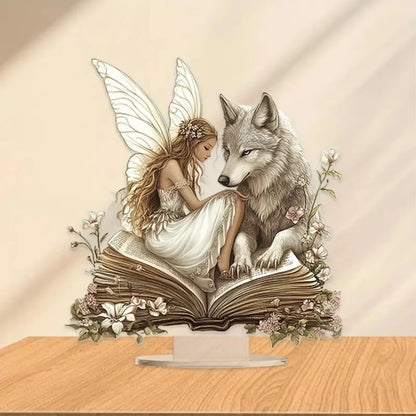 Wolf and Fairy Acrylic Plaque - 20x20cm 2D Desktop Decor Sign