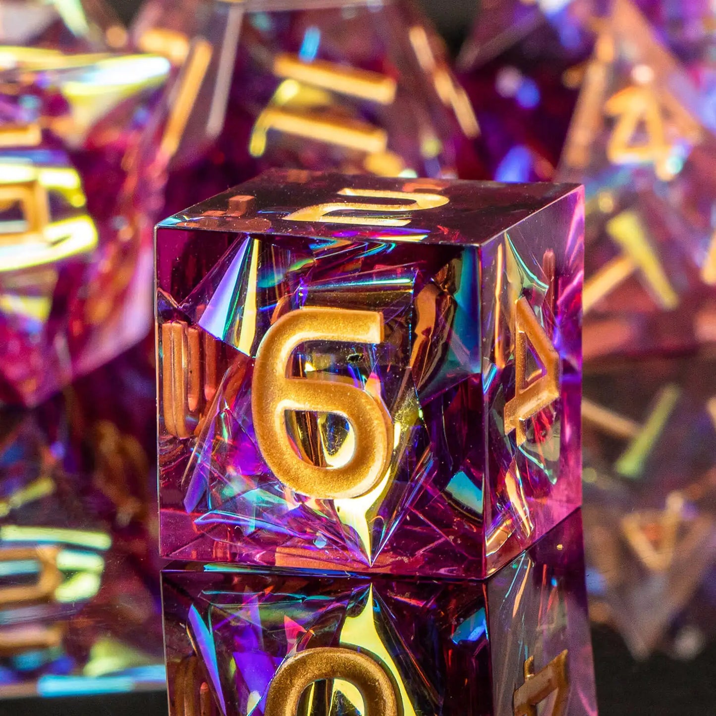 7-Piece Handmade Resin DnD Dice Set - Sharp Edge RPG Dice