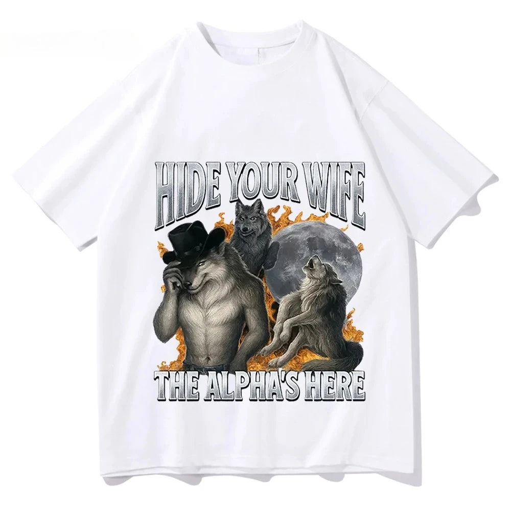Werewolf Meme T-Shirt - Polyester Short Sleeve Casual Y2K Top