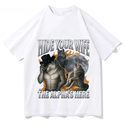 Werewolf Meme T-Shirt - Polyester Short Sleeve Casual Y2K Top