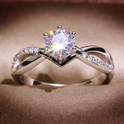 Silver Cubic Zirconia Ring - 6 Claw Engagement Band